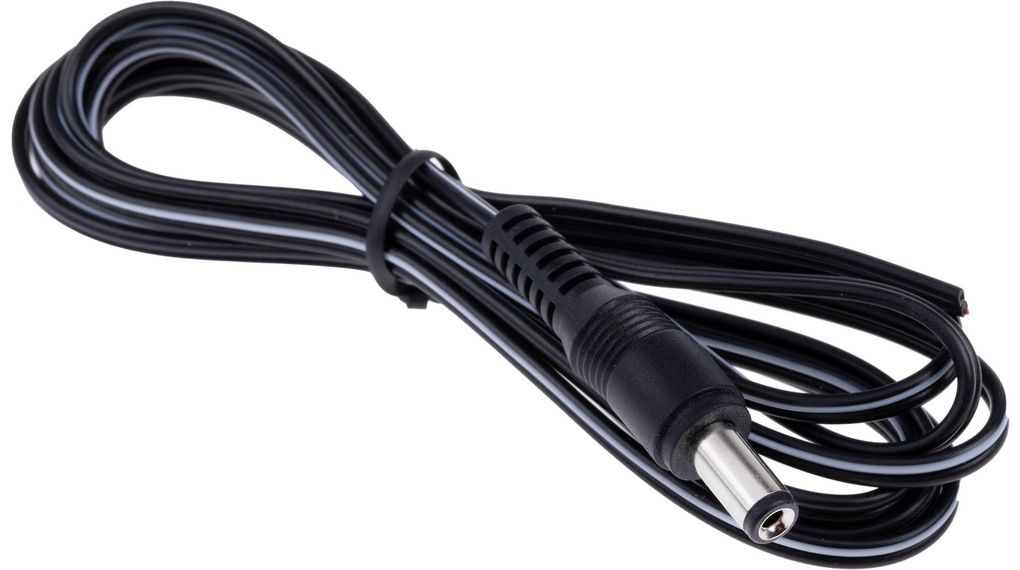 Konfektionierte DC-Stromkabel, 2.1x5.5x10.9mm Stecker - Offene Enden, Gerade, 1.8m, Schwarz